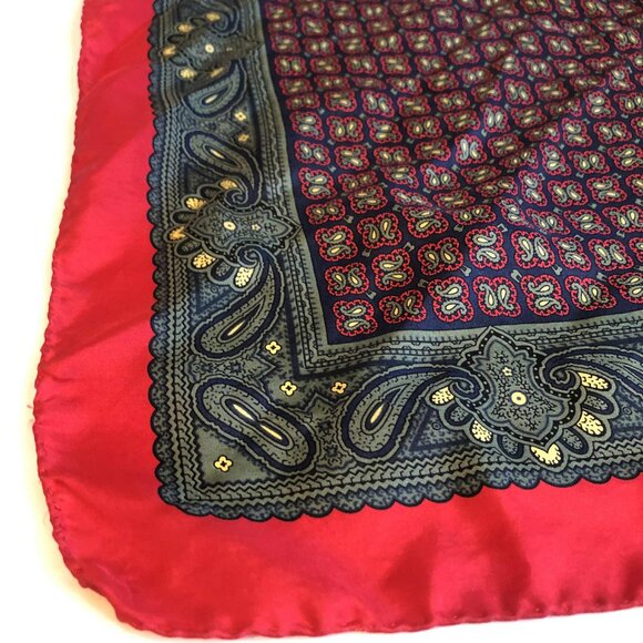 ALL SILK BY IMPERIAL Italian Silk Scarf Red Paisley Hand Rolled 18" Square - Picture 3 of 4